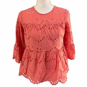 Simply Southern Pineapple Embroidered Blouse with Bell Sleeves Size Medium